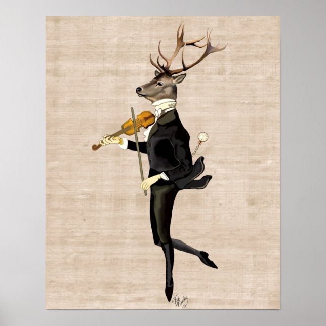Dancing Deer mit Violine Poster (Vorne)