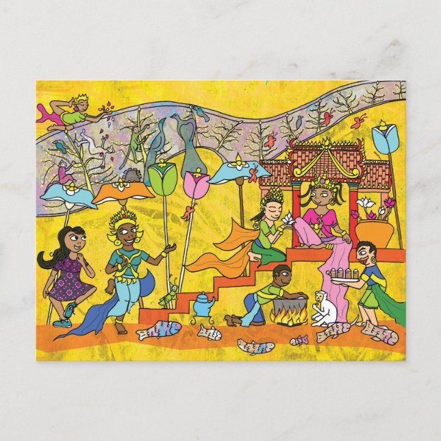 Dancing Devas - Apsara Cartoon Postkarte (Vorderseite)