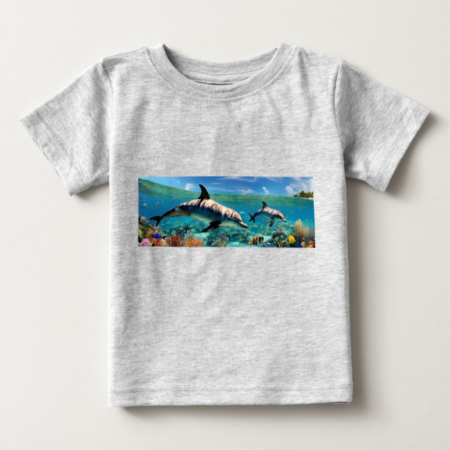 Dancing Dolphins in a Coral Paradise Baby T-shirt (Vorderseite)