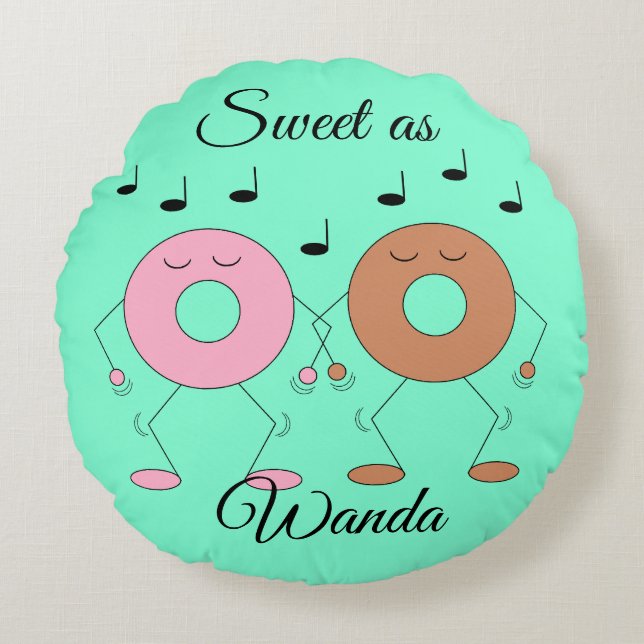 Dancing Donuts Minze Green Rundes Kissen (Vorderseite)