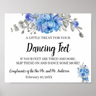 Dancing Feet Flip Flops Wedding Blue Flowers Sign Poster