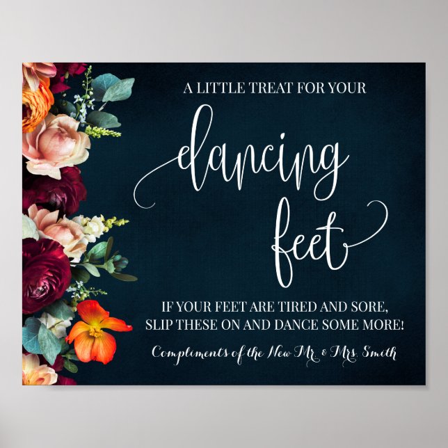 Dancing Feet Sign Flip Flops Wine Navy Hochzeit Poster (Vorne)