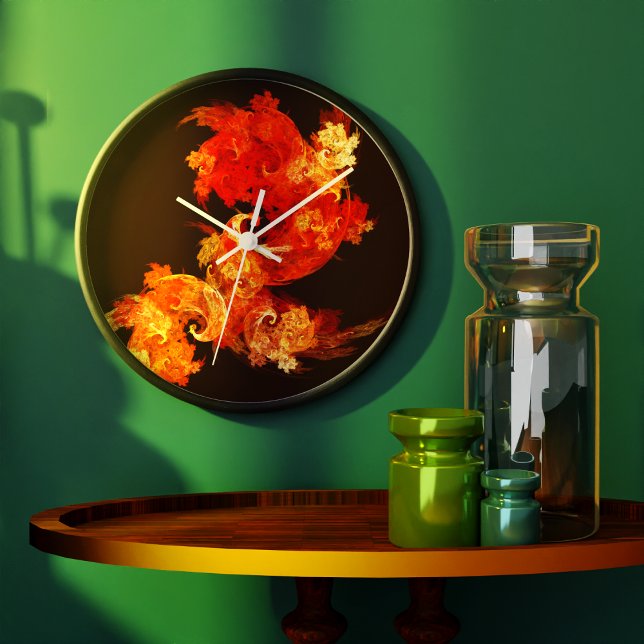 Dancing Firebirds Abstract Art Round Große Wanduhr (Dancing Firebirds Abstract Art Round Wall Clock)