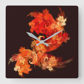 Dancing Firebirds Abstract Art Square Quadratische Wanduhr