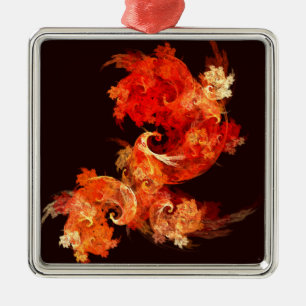 Dancing Firebirds Abstract Art Square Silbernes Ornament