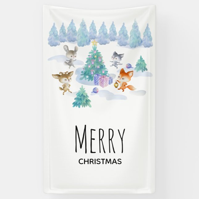 Dancing Forest Animes Weihnachten Wasserfarbe Banner (Vertikal)