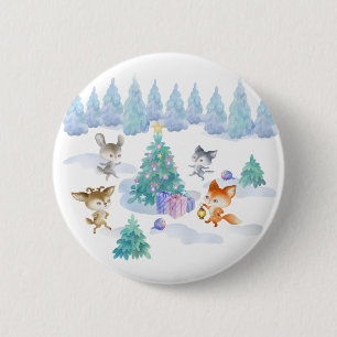 Dancing Forest Animes Weihnachten Wasserfarbe Button