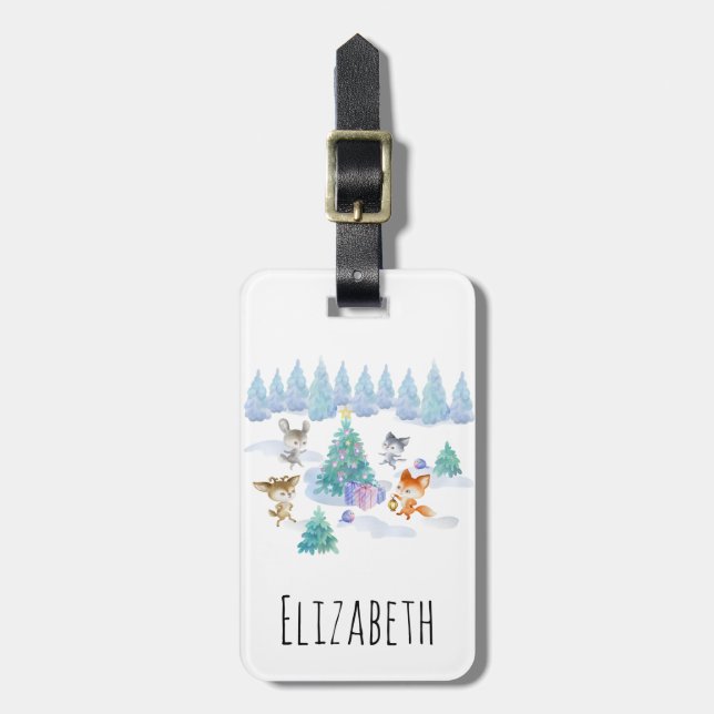 Dancing Forest Animes Weihnachten Wasserfarbe Gepäckanhänger (Vorderseite vertikal)