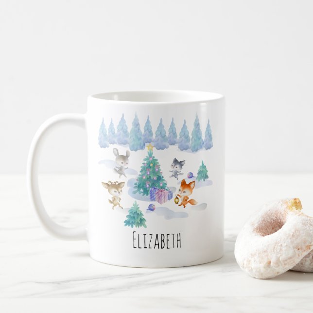 Dancing Forest Animes Weihnachten Wasserfarbe Kaffeetasse (Mit Donut)