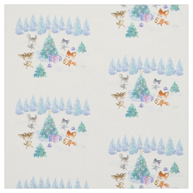 Dancing Forest Animes Weihnachten Wasserfarbe Stoff (Muster)