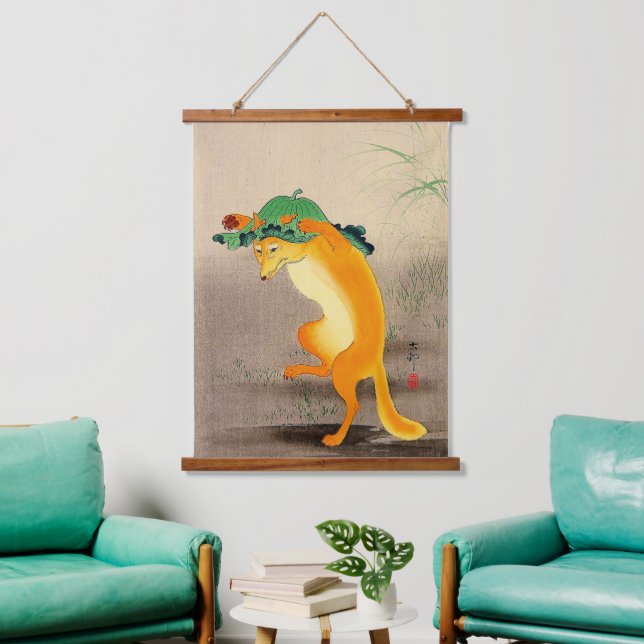 Dancing Fox Ohara Koson 1910 Wandteppich Mit Holzrahmen (Wohnzimmer)