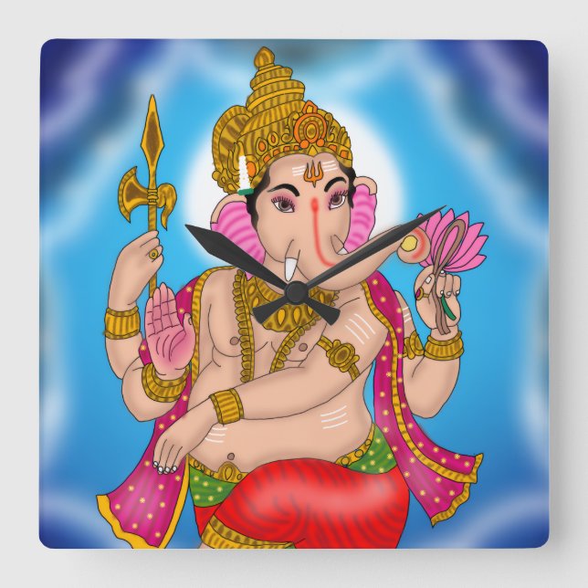 Dancing Ganesha Clock Quadratische Wanduhr (Vorderseite)