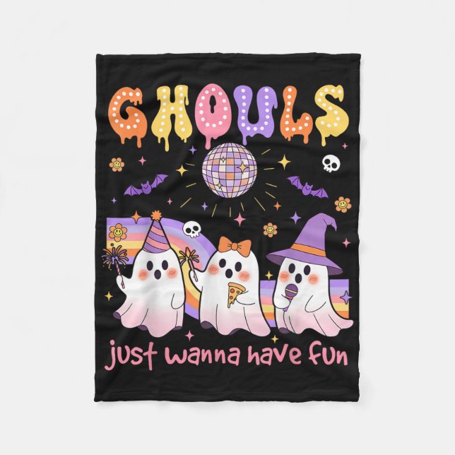 Dancing Ghost Ghouls Just Wanna Have Fun Halloween Fleecedecke (Vorderseite)