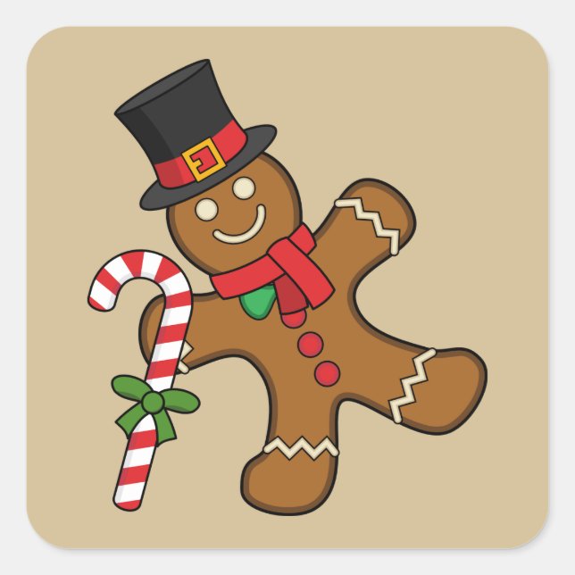 Dancing Gingerbread Man Quadratischer Aufkleber (Vorderseite)