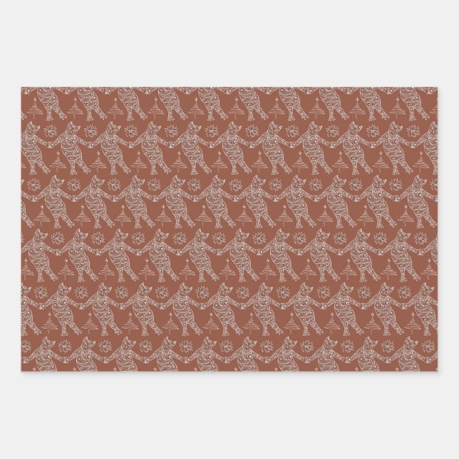 Dancing Gingerbrot Katzen Wrapping Paper Geschenkpapier Set (Vorderseite)