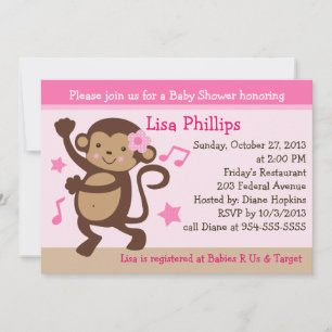 Dancing Girl Monkey Rocker Baby Shower Einladung