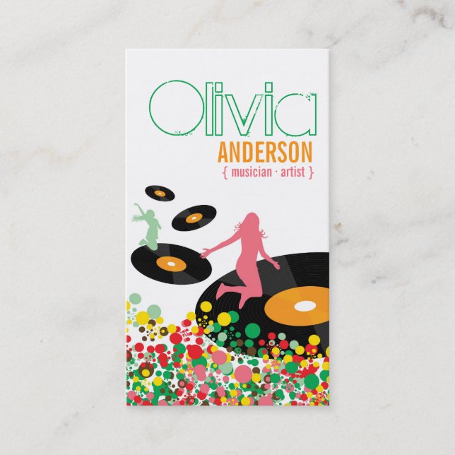 Dancing Girls Retro Vinyl Pop Dots Artist Business Visitenkarte (Vorderseite)