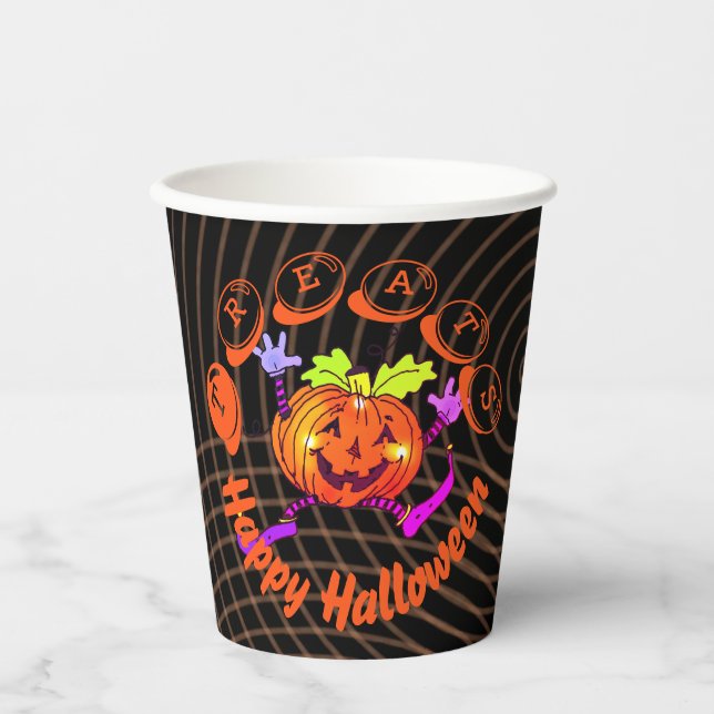 Dancing Happy Pumpkin Halloween Pappbecher (Vorderseite)