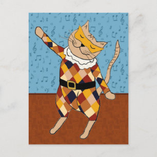 Dancing Harlequin Kitty Postcard Postkarte