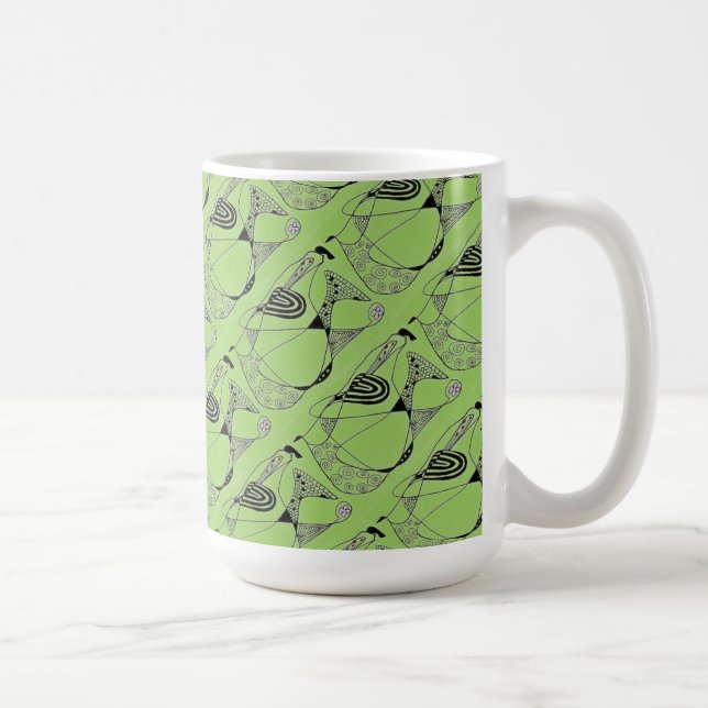 "Dancing Hen on Green Tiled" Abstrakte Design-Tass Tasse (Rechts)
