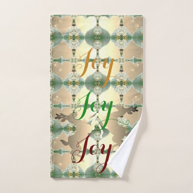 Dancing Holiday Reindeer w "Joy Joy Joy" Handtuch (Handtuch)