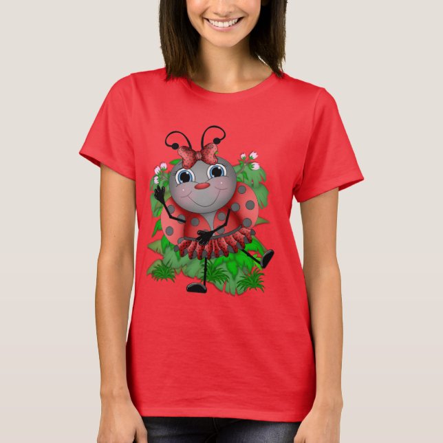 Dancing Ladybug Cartoon Frauen T - Shirt (Vorderseite)