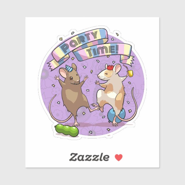 Dancing Mäuse Party Time Banner Confetti & Balloon Aufkleber (Blatt)