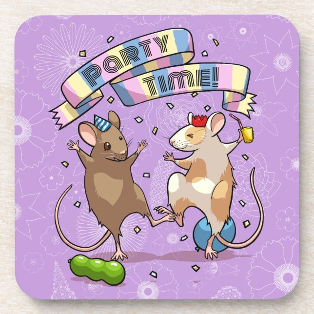 Dancing Mäuse Party Time Banner Confetti & Balloon Getränkeuntersetzer (Vorderseite)