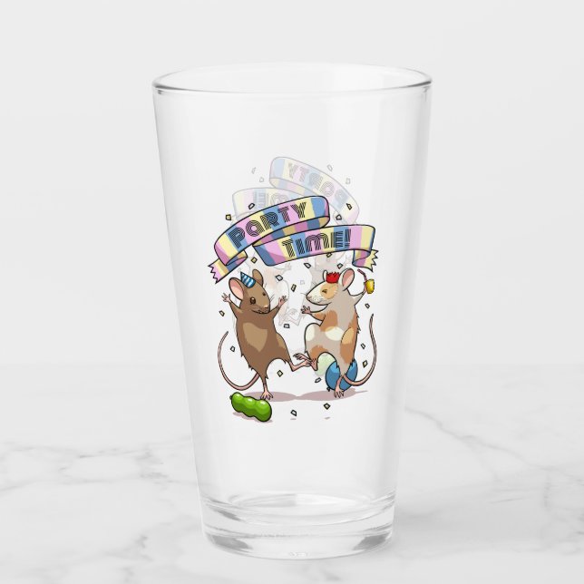 Dancing Mäuse Party Time Banner Confetti & Balloon Glas (Vorderseite)