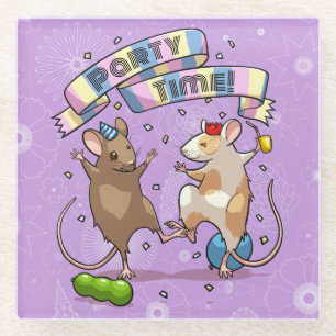 Dancing Mäuse Party Time Banner Confetti & Balloon Glasuntersetzer