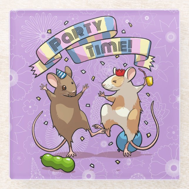Dancing Mäuse Party Time Banner Confetti & Balloon Glasuntersetzer (Vorderseite)