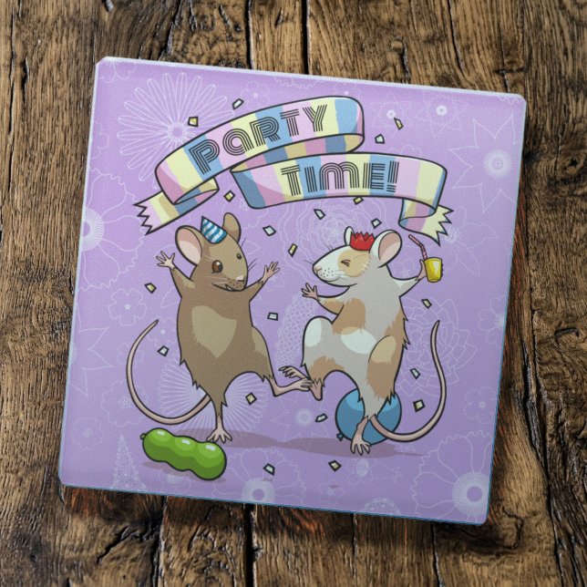Dancing Mäuse Party Time Banner Confetti & Balloon Glasuntersetzer (Von Creator hochgeladen)