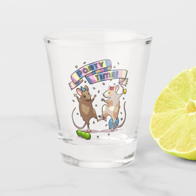 Dancing Mäuse Party Time Banner Confetti & Balloon Schnapsglas (Vorderseite)