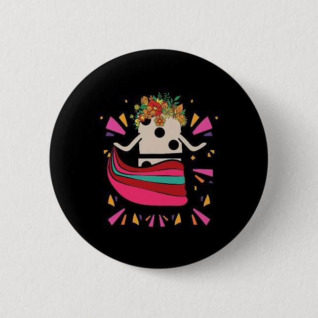 Dancing Mexican Train Domino Blume Funny Glocke Button (Vorderseite)