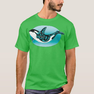 Dancing Orca Killer Whale Aquamarin Schwarzer Tint T-Shirt