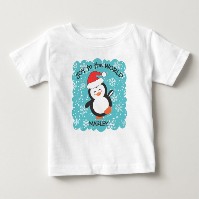 Dancing Penguin Joy Snowflakes Weihnachten Baby T-shirt (Vorderseite)