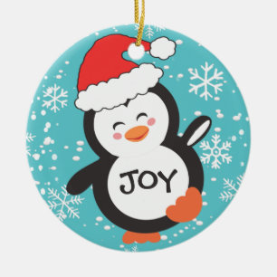 Dancing Penguin Joy Snowflakes Weihnachten Keramik Ornament