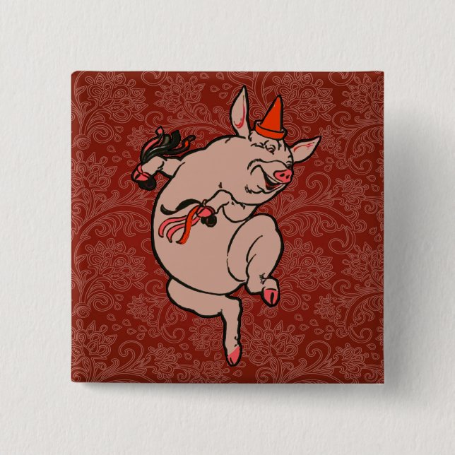 Dancing Pig Antique Niedlich Dancer Button (Vorderseite)