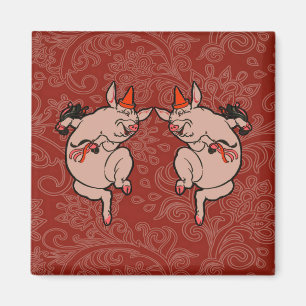 Dancing Pig Antique Niedlich Dancer Magnet