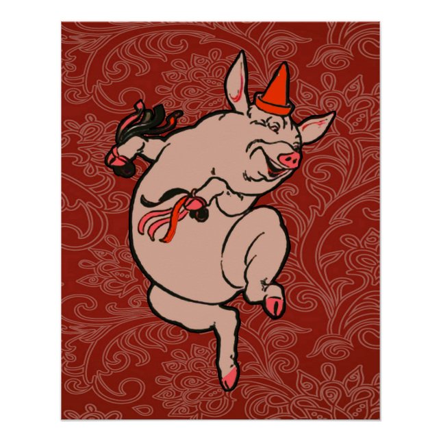 Dancing Pig Antique Niedlich Dancer Poster (Vorderseite)