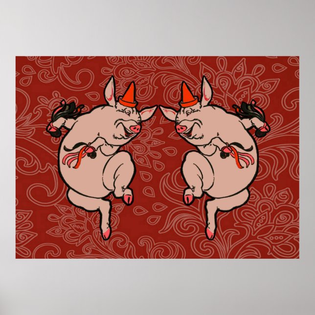 Dancing Pig Antique Niedlich Dancer Poster (Vorne)