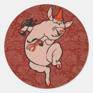 Dancing Pig Antique Niedlich Dancer Runder Aufkleber