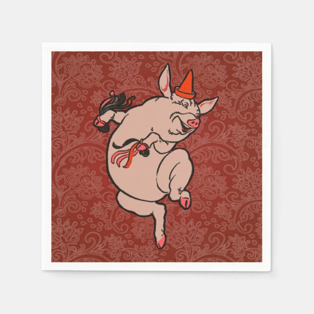 Dancing Pig Antique Niedlich Dancer Serviette (Vorderseite)
