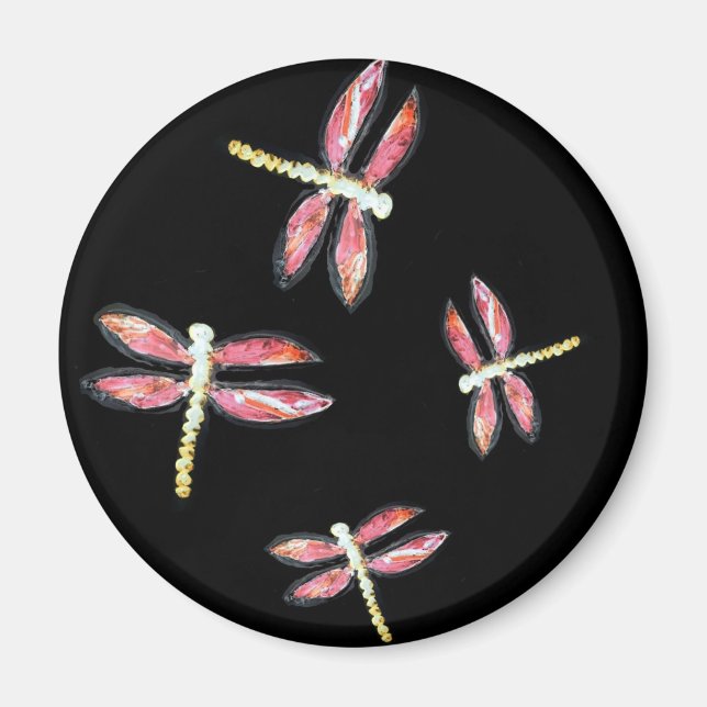 Dancing Pink Dragonfly Magnet (Vorne)