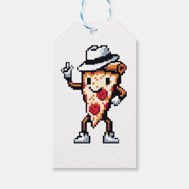 Dancing Pizza Slice - Funny Pixel Art Food Design Geschenkanhänger (Vorderseite)