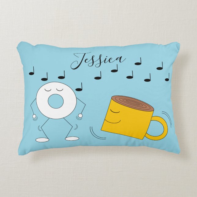 Dancing Powded Donut & Coffee Tasse Dekokissen (Vorderseite)