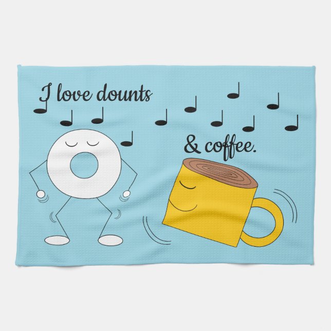 Dancing Powded Donut & Coffee Tasse: Geschirrtuch (Horizontal)