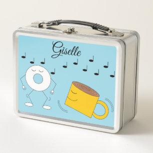Dancing Powered Donut & Coffee Tasse: Metall Brotdose