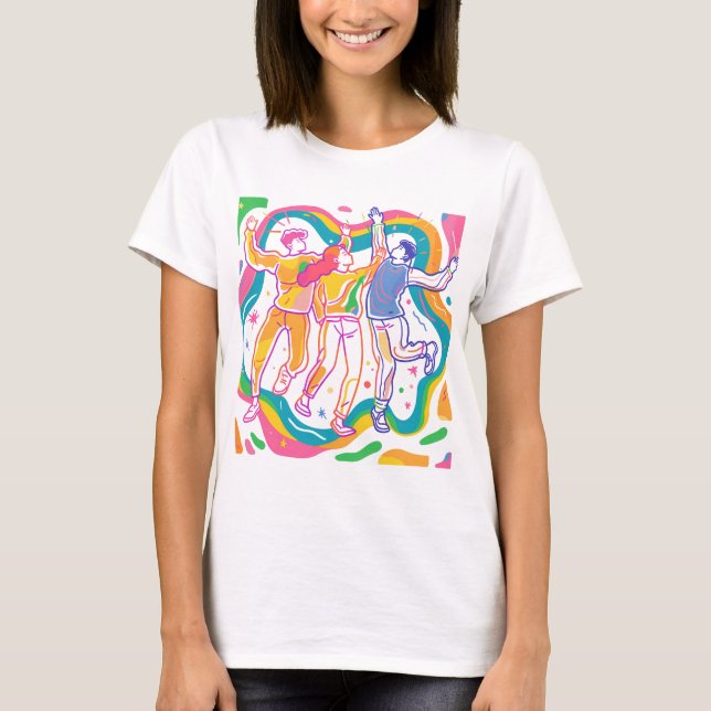 Dancing Pride Rainbow Art farbenfrohe LGBTQ+ T-Shirt (Vorderseite)