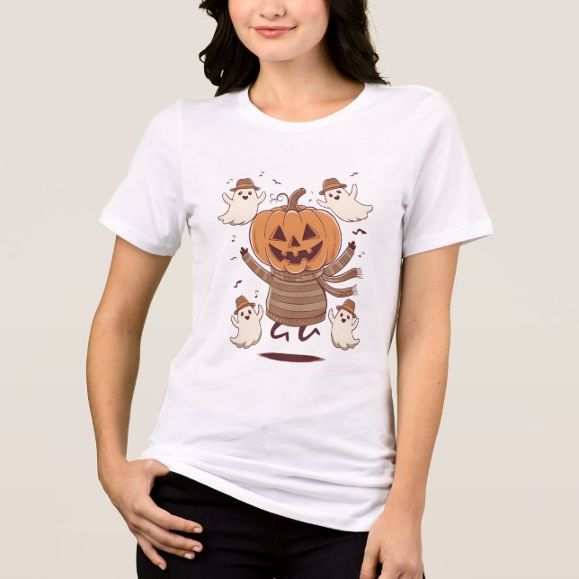 Dancing Pumpkin und Ghost Friends - Halloween Spaß Tri-Blend Shirt (Vorderseite)